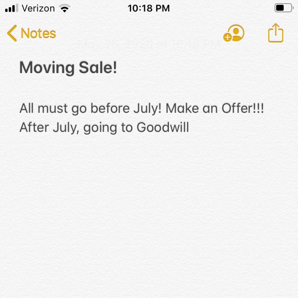 Moving Sale! All must go!